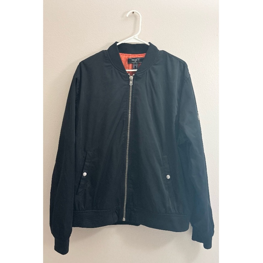 Black Bomber Jacket with Orange Lining